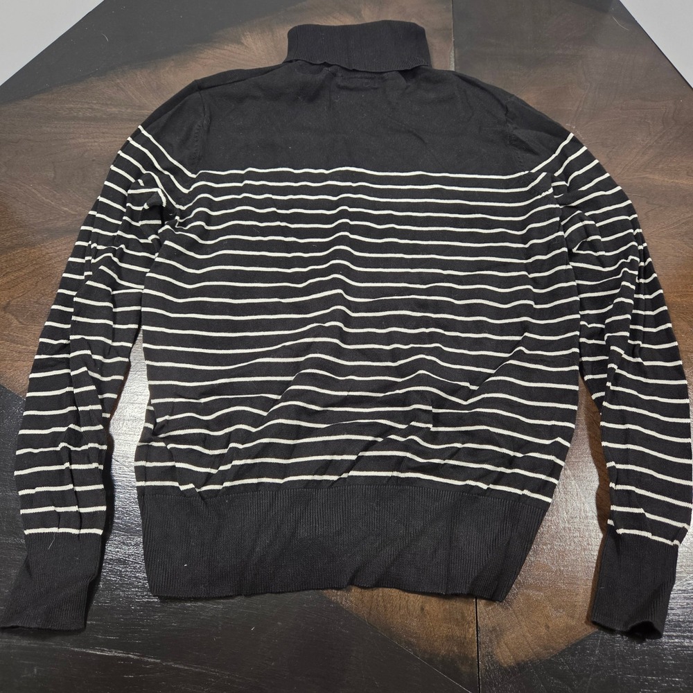 H&M Black Striped Knit Turtleneck Pullover Sweater Women Medium Long Sleeve